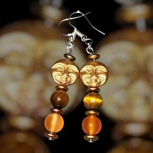 Sun Face Czech Glass With Tigers Eye And Carnelian Beads